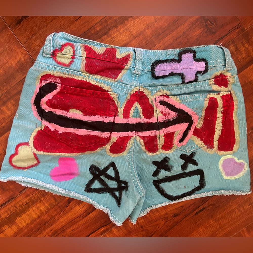 Colorful Hand-Painted Denim Shorts